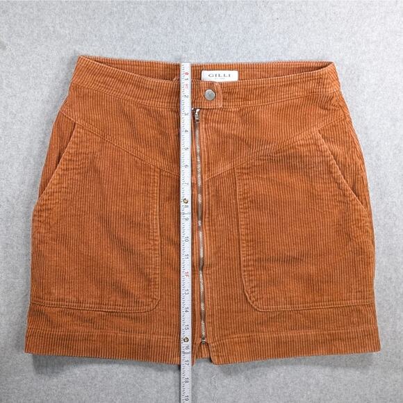 Gilli Corduroy Mini Skirt Brown Front Zip Up Pockets  Casual Womens Size Medium - Picture 6 of 15